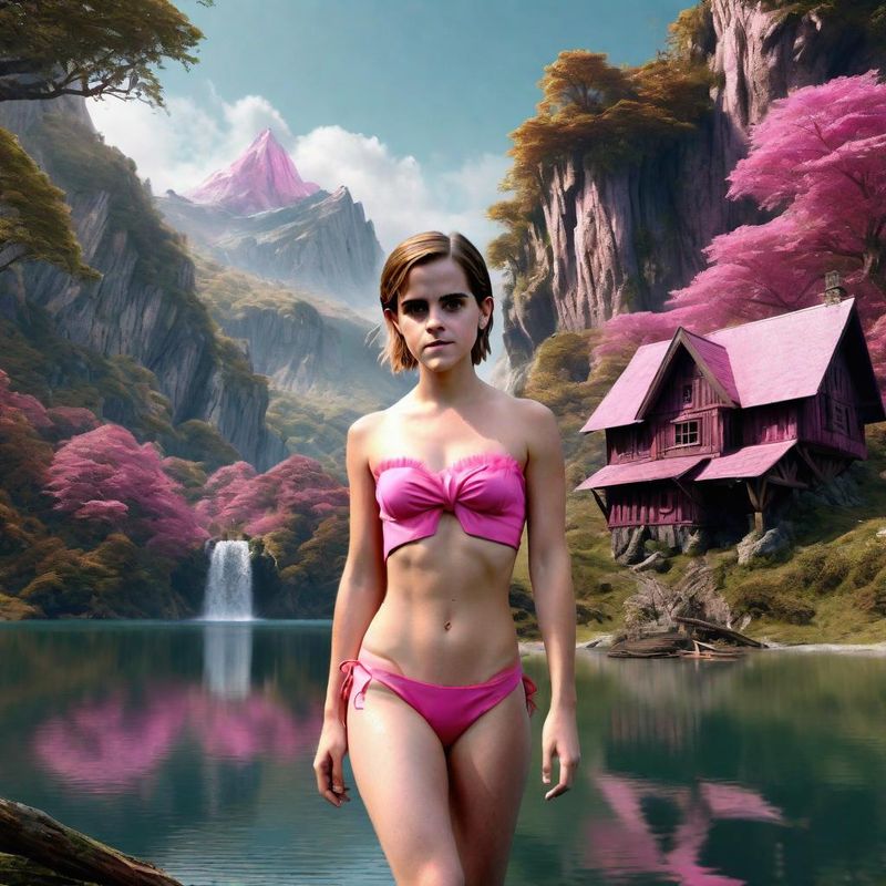 Emma Watson in a Pink Bikini on a lake in the Mountains 4.jpg