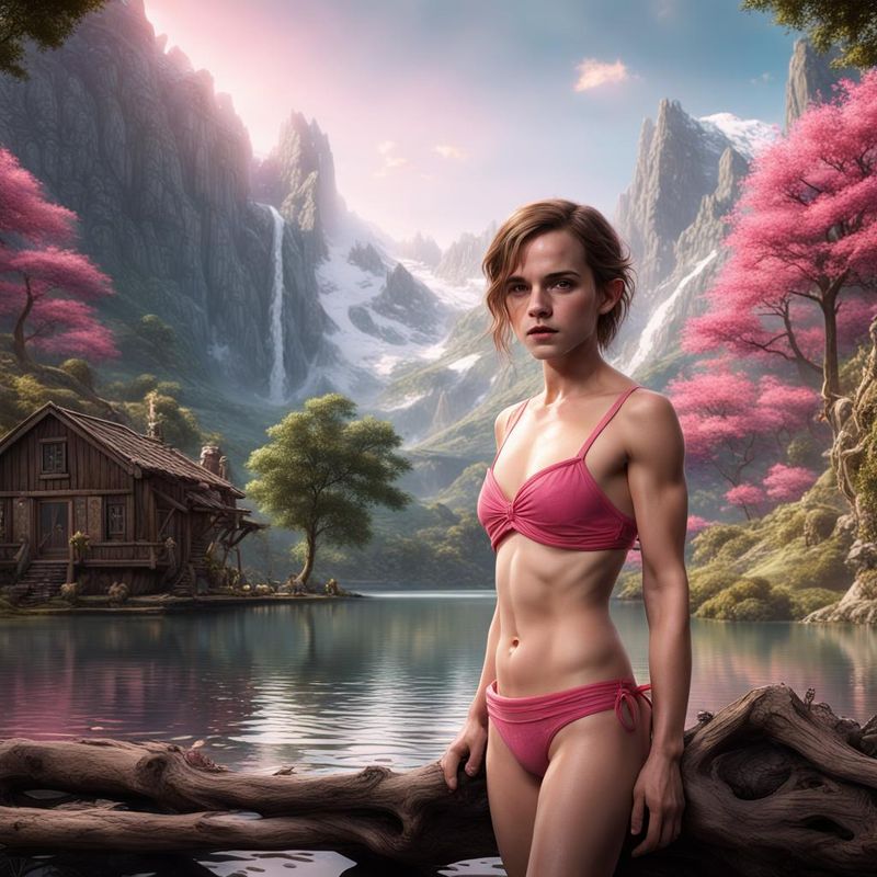 Emma Watson in a Pink Bikini on a lake in the Mountains 3.jpg