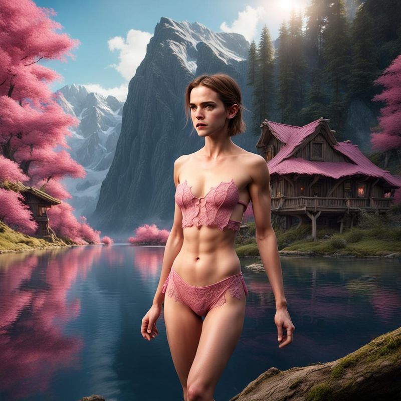 Emma Watson in a Pink Bikini on a lake in the Mountains 1.jpg