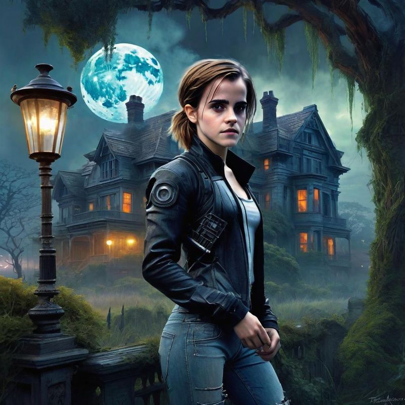 Emma Watson in Victoriaanse Cyberpunk clothes in a Cyberpunk mystic World 5.jpg