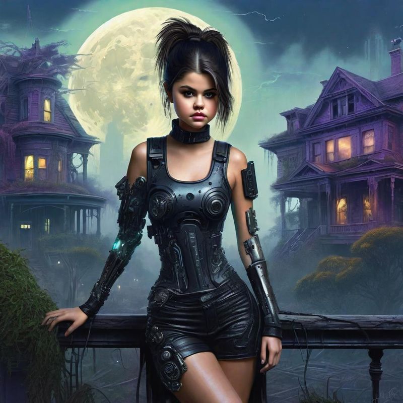 Selena Gomez in Victoriaanse Cyberpunk clothes in a Cyberpunk mystic World 5.jpg