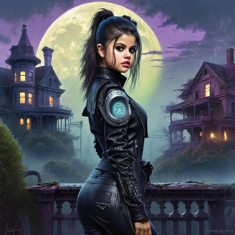 Selena Gomez in Victoriaanse Cyberpunk clothes in a Cyberpunk mystic World 4.jpg