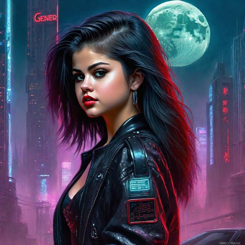 Selena Gomez in Cyberpunk clothes in a Cyberpunk World 3.jpg