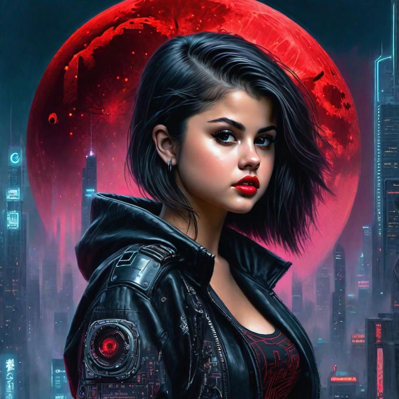 Selena Gomez in Cyberpunk clothes in a Cyberpunk World 2.jpg