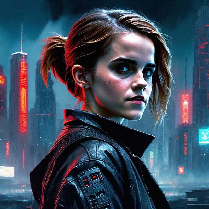 Emma Watson in Cyberpunk clothes in a Cyberpunk World 1.jpg