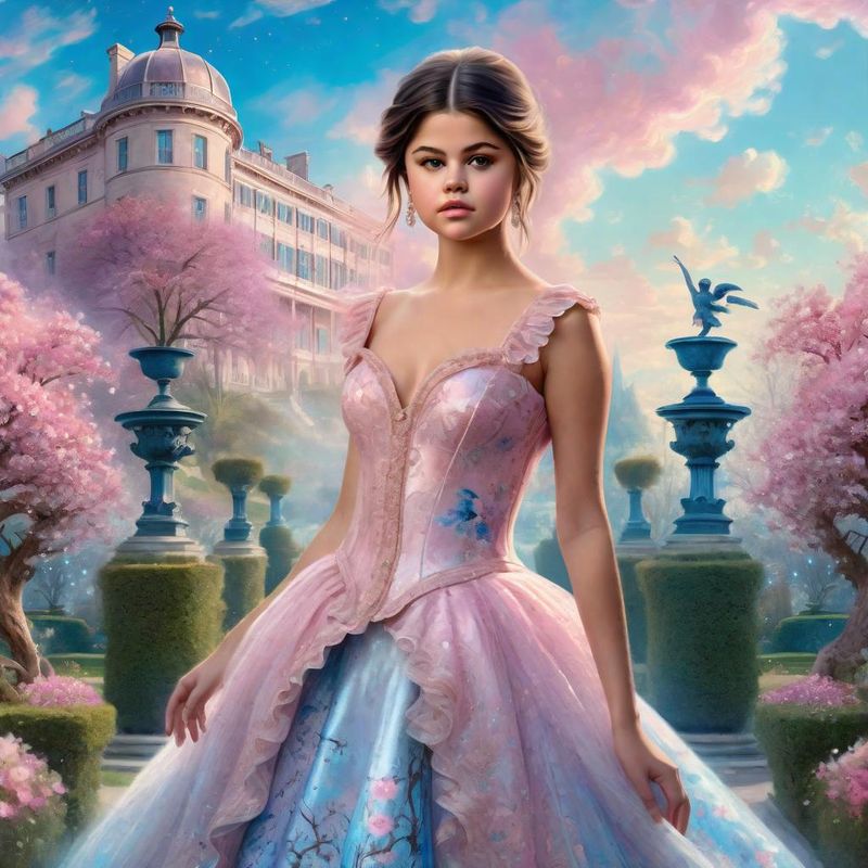 Selena Gomez Standing on a 18 century Palace garden 5.jpg
