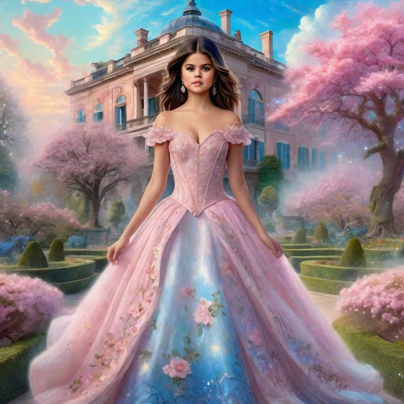 Selena Gomez Standing on a 18 century Palace garden 3.jpg