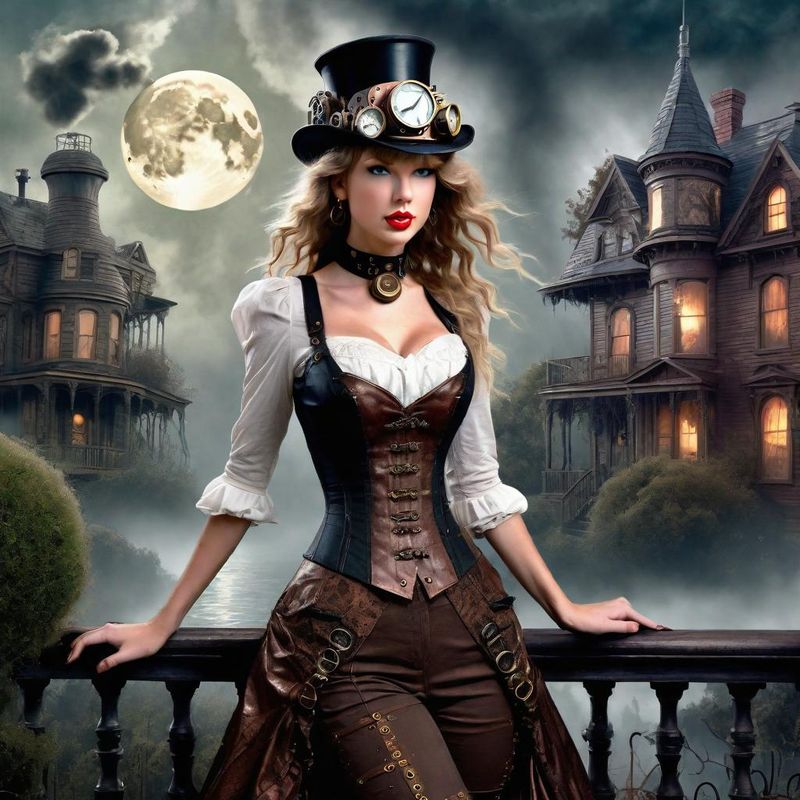 Taylor Swift in Victoriaanse steampunk clothes in a Steampunk mystic World 5.jpg