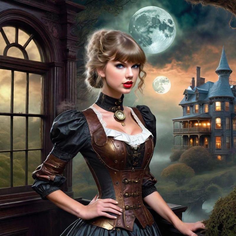 Taylor Swift in Victoriaanse steampunk clothes in a Steampunk mystic World 4.jpg