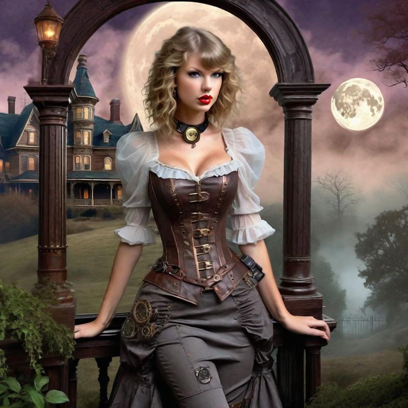 Taylor Swift in Victoriaanse steampunk clothes in a Steampunk mystic World 3.jpg