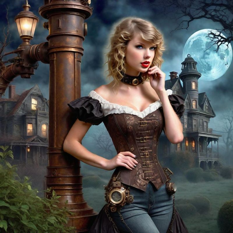 Taylor Swift in Victoriaanse steampunk clothes in a Steampunk mystic World 2.jpg