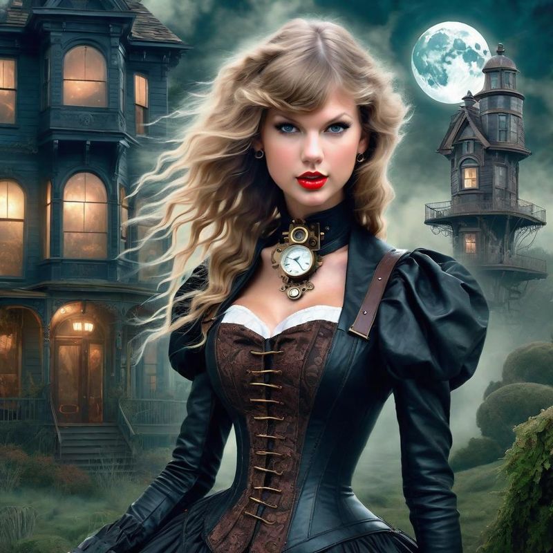 Taylor Swift in Victoriaanse steampunk clothes in a Steampunk mystic World 1.jpg