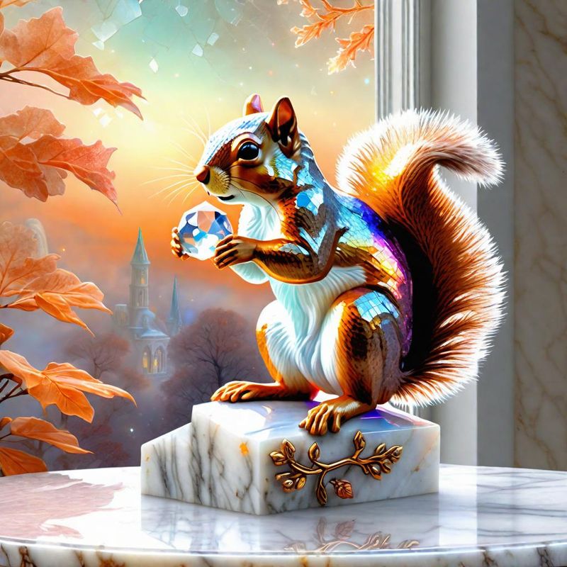 Crystal squirrel on a Branch on a marble table top 2.jpg