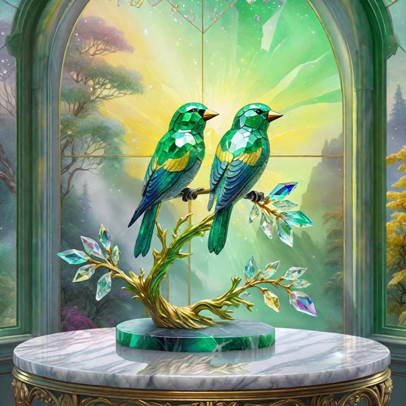 Crystal Parots on a Branch on a marble table top 6.jpg