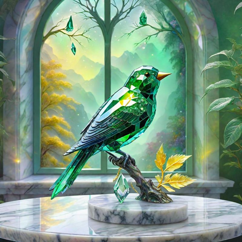 Crystal Parots on a Branch on a marble table top 5.jpg