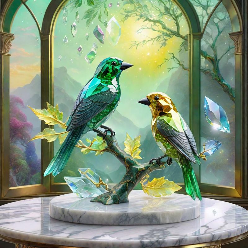 Crystal Parots on a Branch on a marble table top 4.jpg