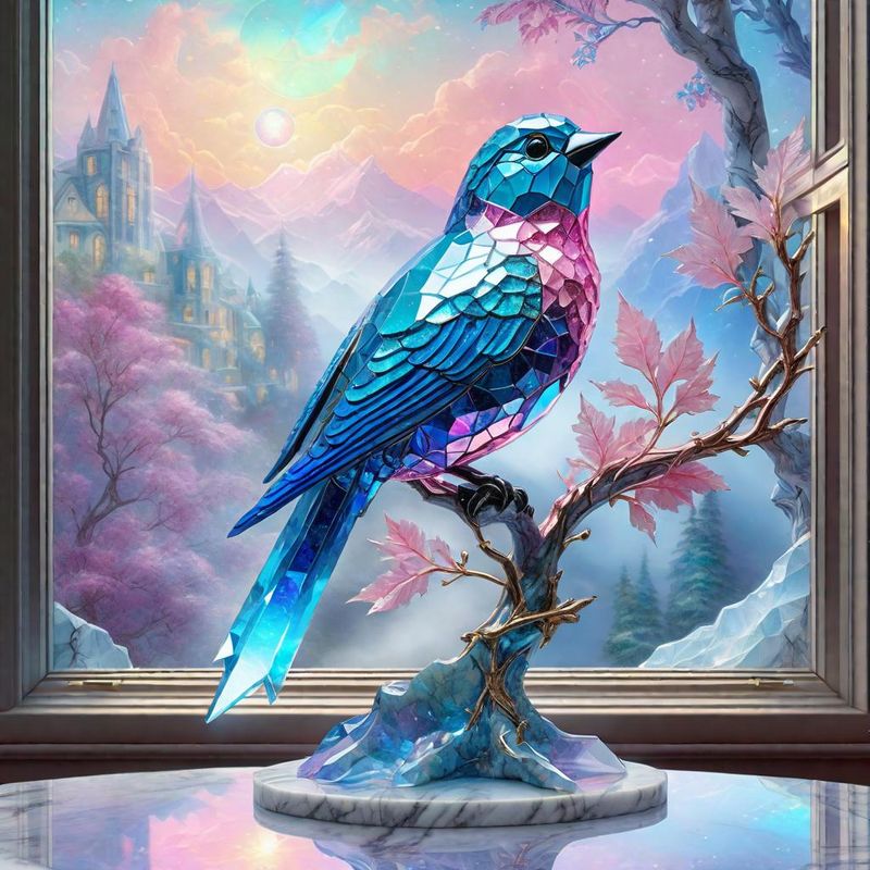 Crystal Parots on a Branch on a marble table top 1.jpg