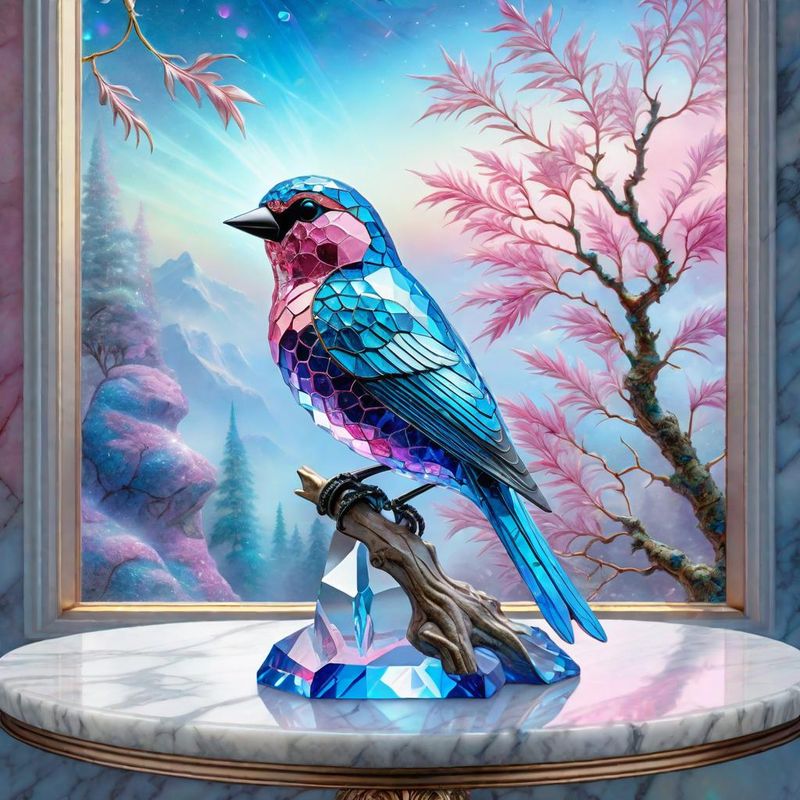 Crystal Parots on a Branch on a marble table top 2.jpg