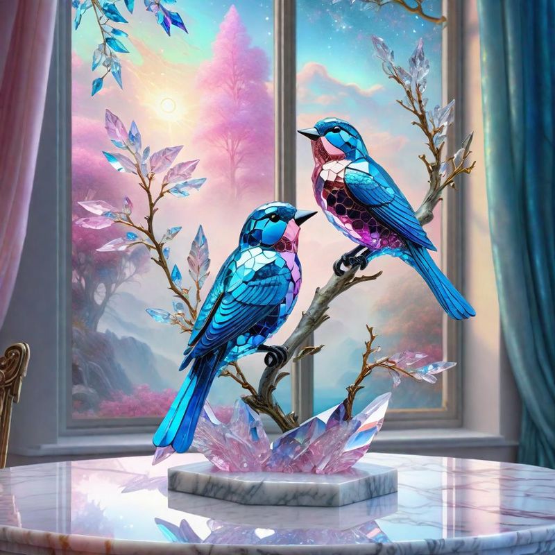 Crystal Parots on a Branch on a marble table top 3.jpg