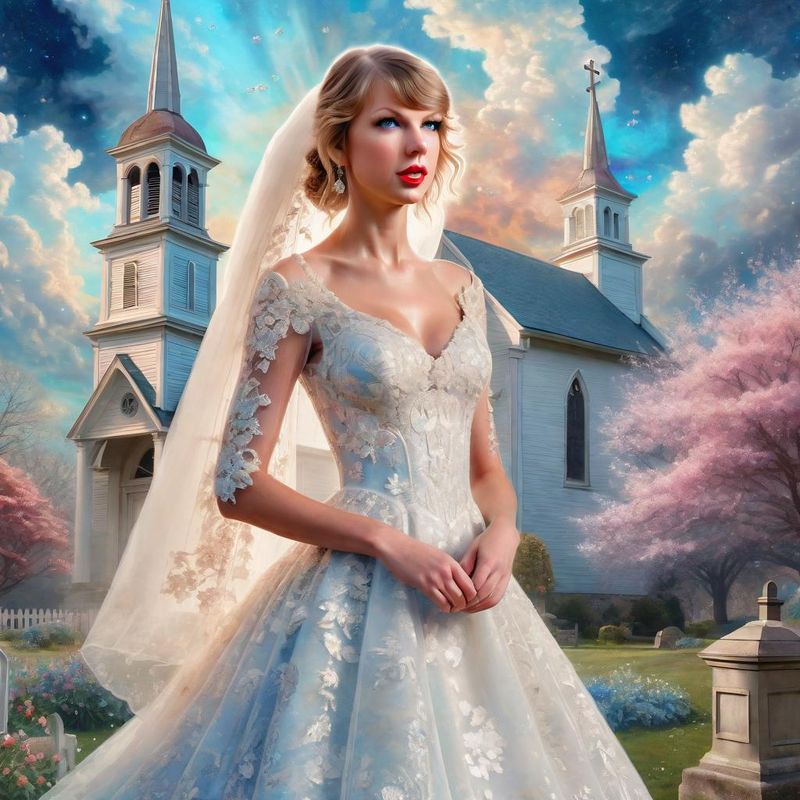 Taylor Swift in a wedding dress in front of an old church 5.jpg