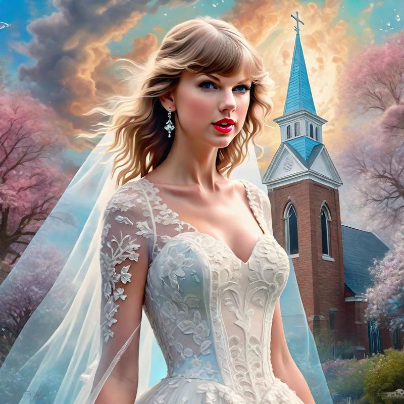 Taylor Swift in a wedding dress in front of an old church 4.jpg