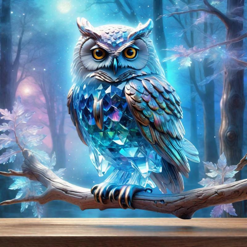 Crystal Owl on a Branch on a Wooden oak table 2.jpg