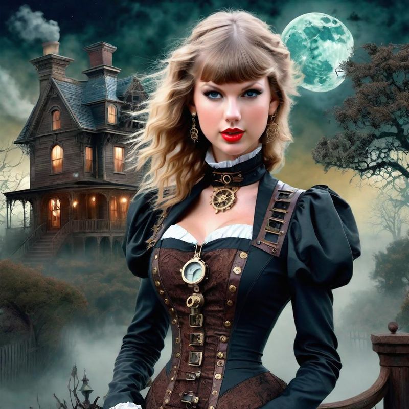 Taylor Swift  in Victoriaanse steampunk clothes in a Steampunk mystic World 5.jpg