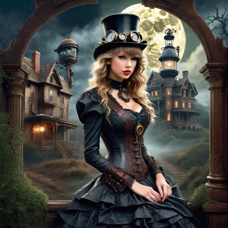 Taylor Swift  in Victoriaanse steampunk clothes in a Steampunk mystic World 4.jpg