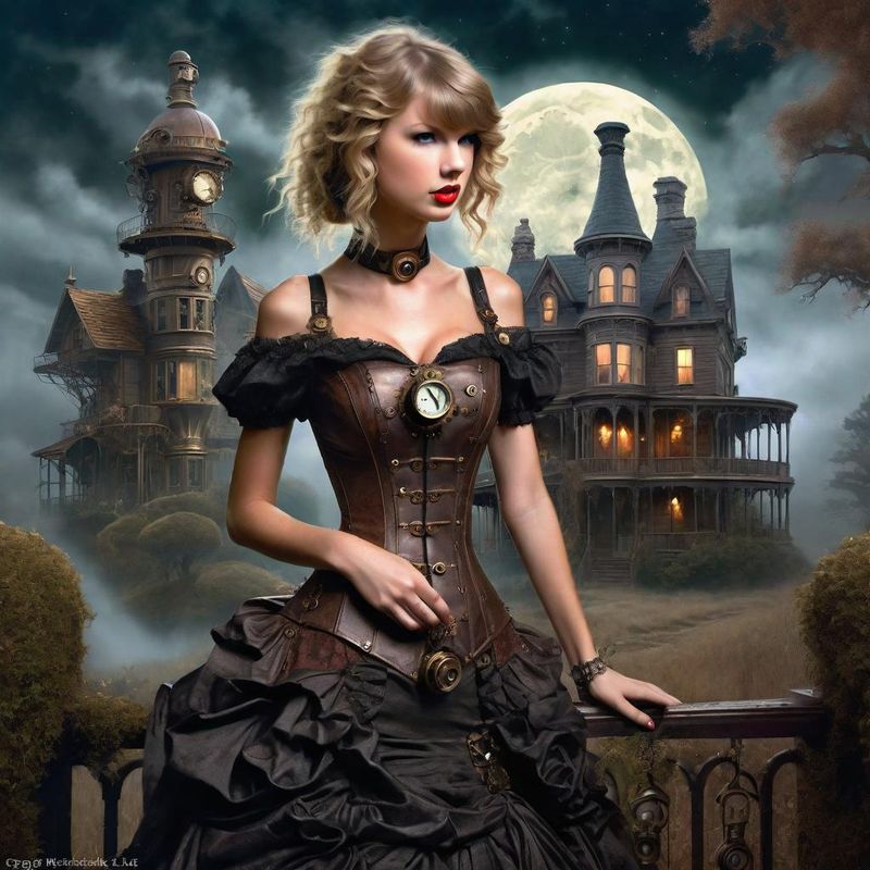 Taylor Swift  in Victoriaanse steampunk clothes in a Steampunk mystic World 1.jpg