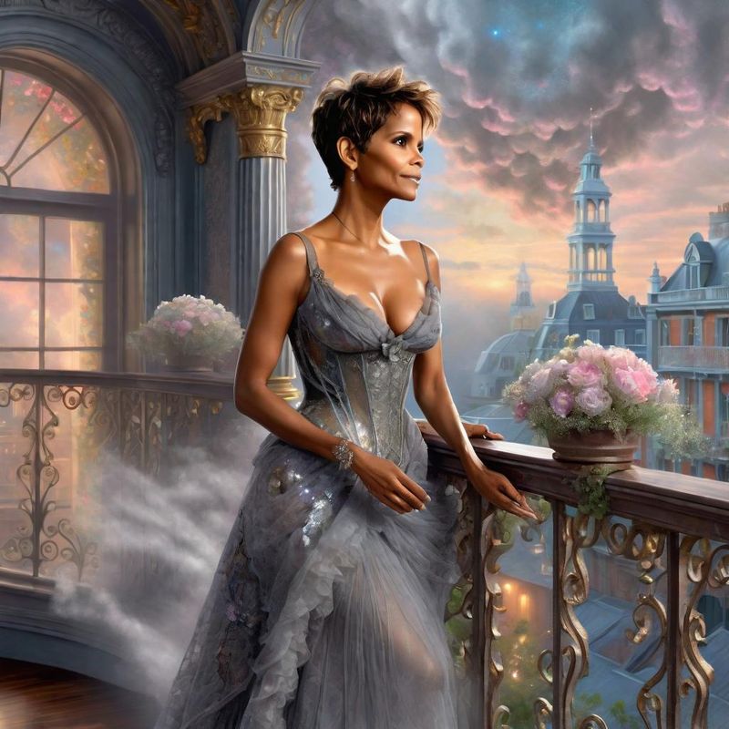 Halle Berry Standing on a Balcony in a 18 century ballroom dress 4.jpg