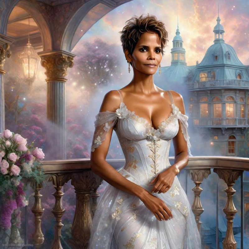 Halle Berry Standing on a Balcony in a 18 century ballroom dress 1.jpg