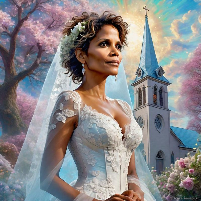 Halle Berry in a wedding dress in front of an old church 3.jpg
