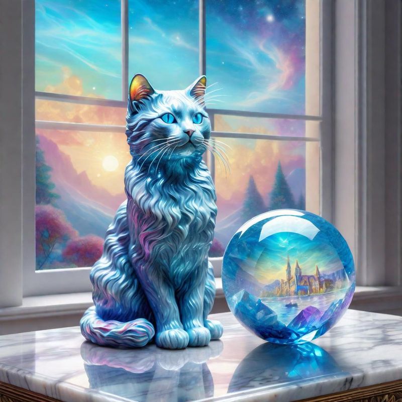 Crystal cat with a ball of wool on a marble table top 2.jpg