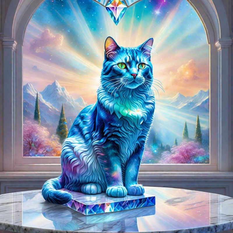 Colorful Crystal cat on a marble table top 3.jpg