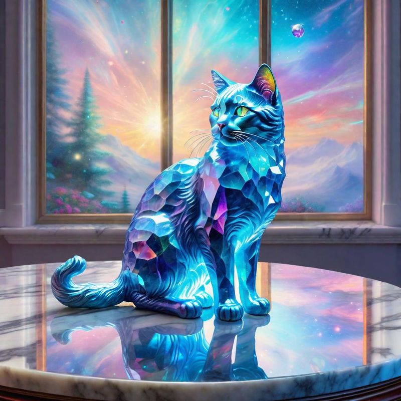 Colorful Crystal cat on a marble table top 1.jpg