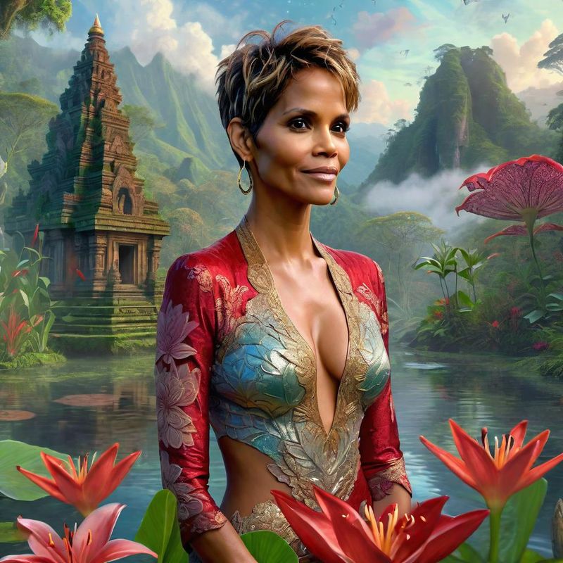Halle Berry in the jungle of Bali near a Hindu temple 4.jpg