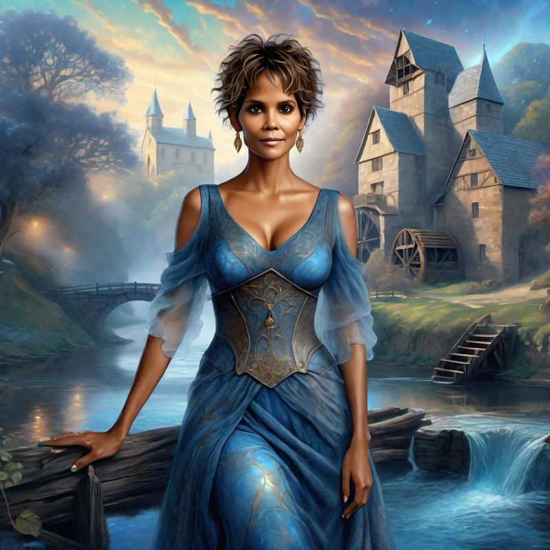 Halle Berry Medieval Clothes in a medieval Fantasy World Bby a Watermill 4.jpg