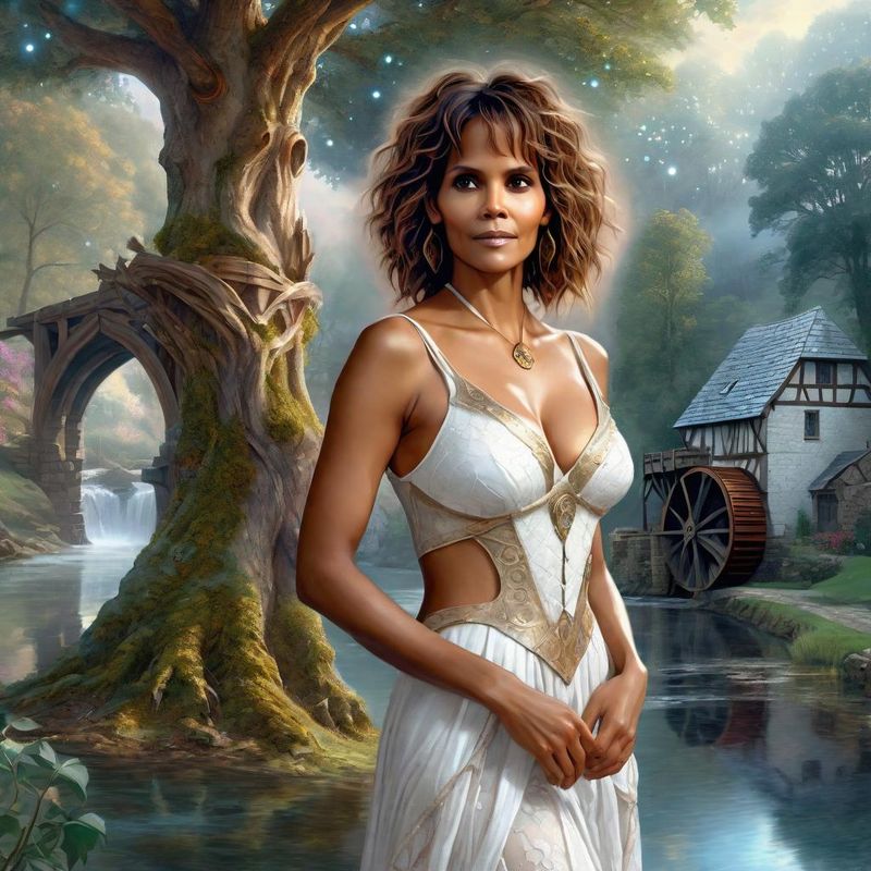Halle Berry Medieval Clothes in a medieval Fantasy World Bby a Watermill 3.jpg