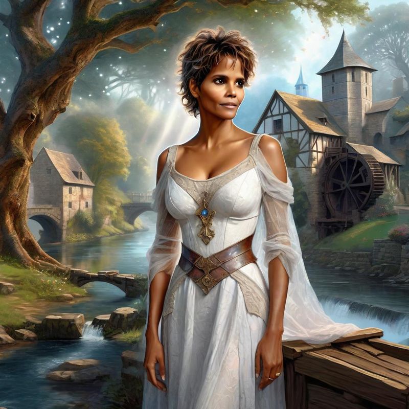 Halle Berry Medieval Clothes in a medieval Fantasy World Bby a Watermill 2.jpg