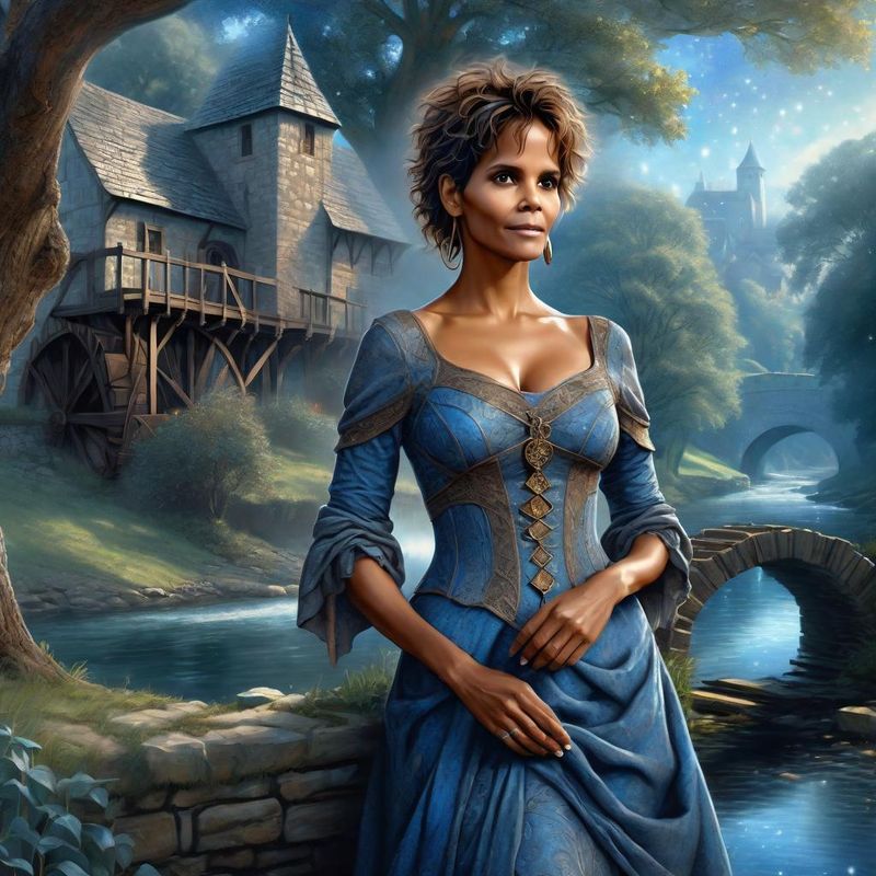 Halle Berry Medieval Clothes in a medieval Fantasy World Bby a Watermill 1.jpg