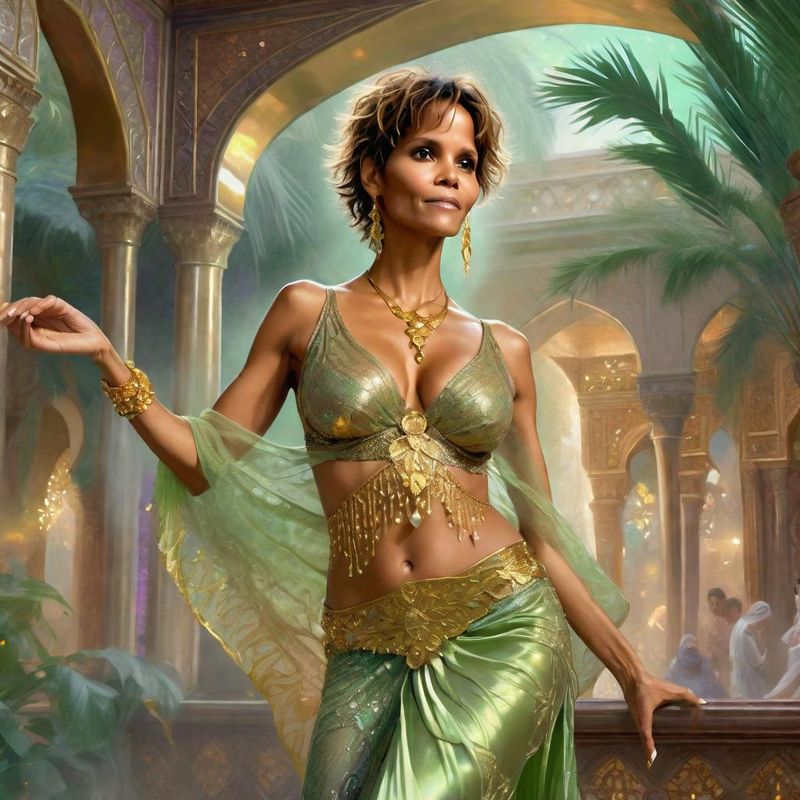 Halle Berry as a Belly dancing Harem dancer in an arabic palace in a Fantasy World 1.jpg