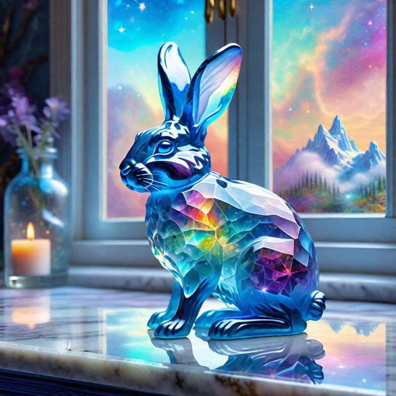 Colorful Crystal Rabbit on a round marble table top 2.jpg