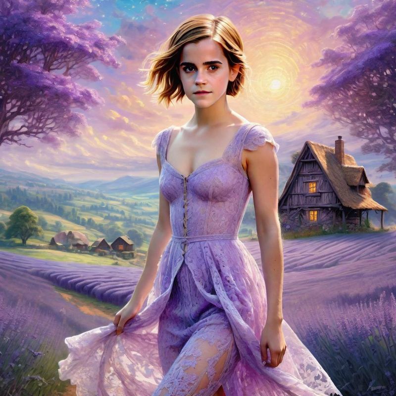 Emma Watson in a lilac Lace sensual dress in an Lavender field 1.jpg