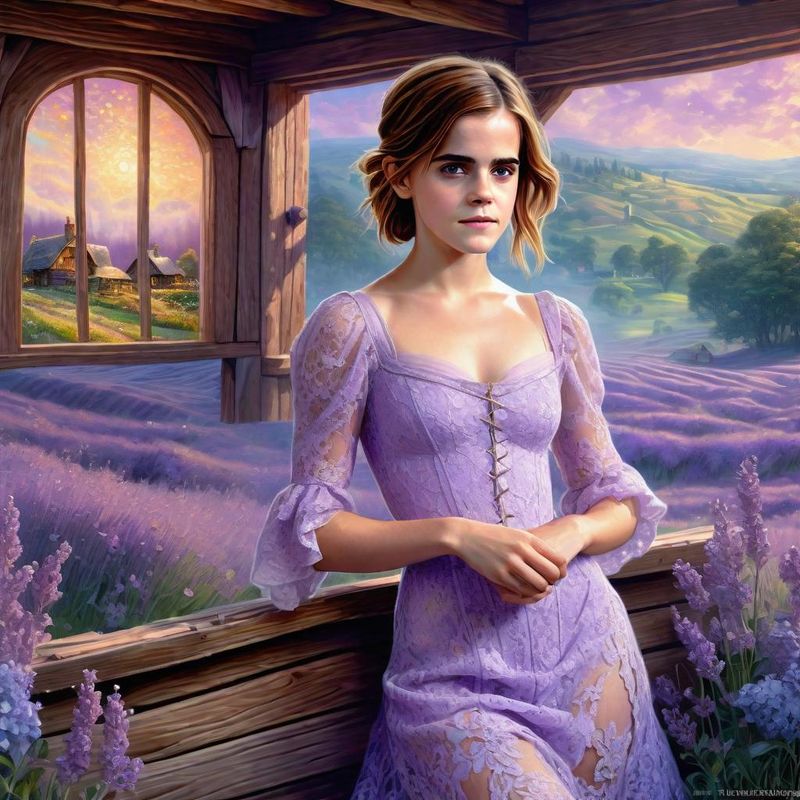 Emma Watson in a lilac Lace sensual dress in an Lavender field 2.jpg