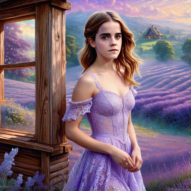 Emma Watson in a lilac Lace sensual dress in an Lavender field 4.jpg
