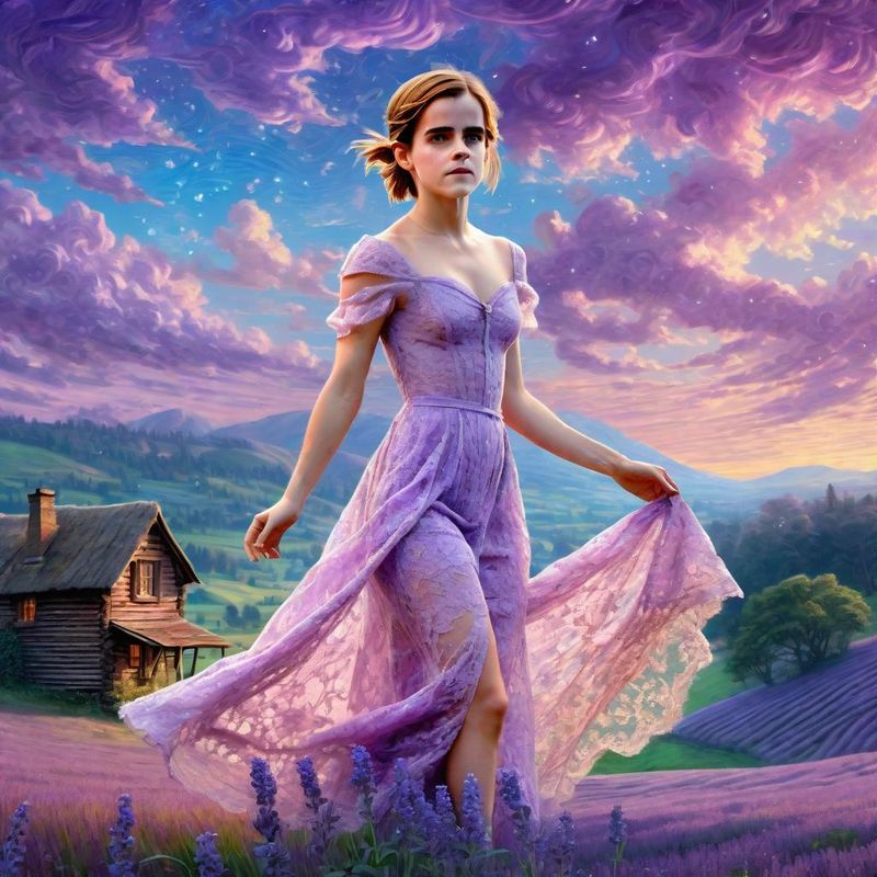 Emma Watson in a lilac Lace sensual dress in an Lavender field 5.jpg
