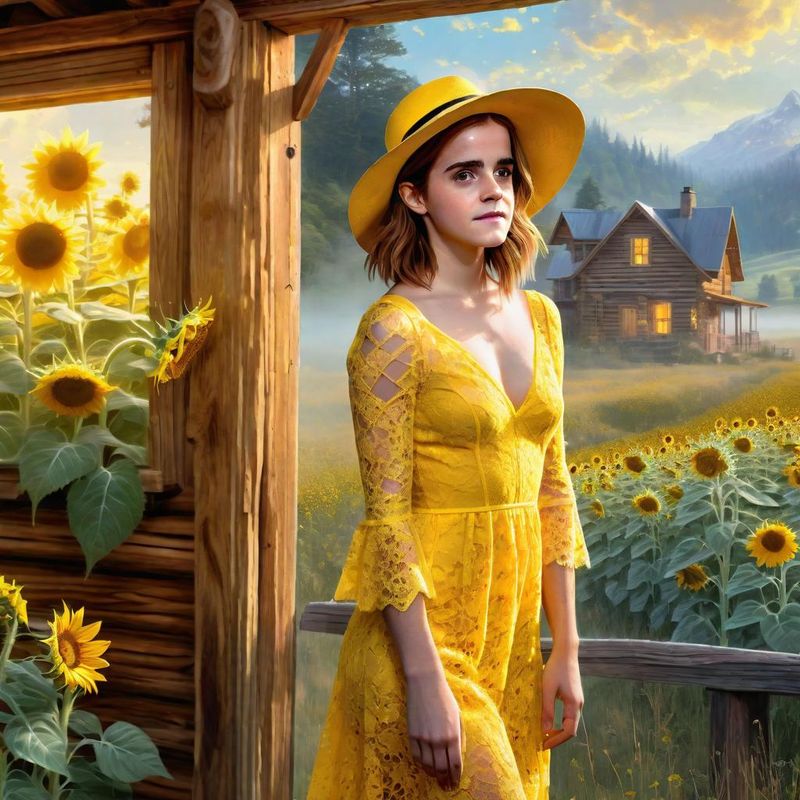 Emma Watson in a Yellow sensual Lace dress in an Sunflower field 4.jpg