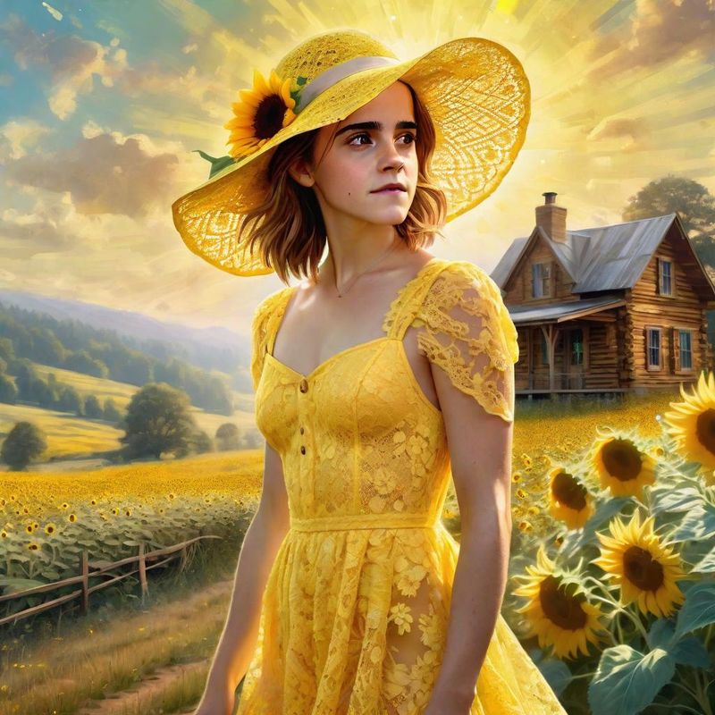 Emma Watson in a Yellow sensual Lace dress in an Sunflower field 3.jpg