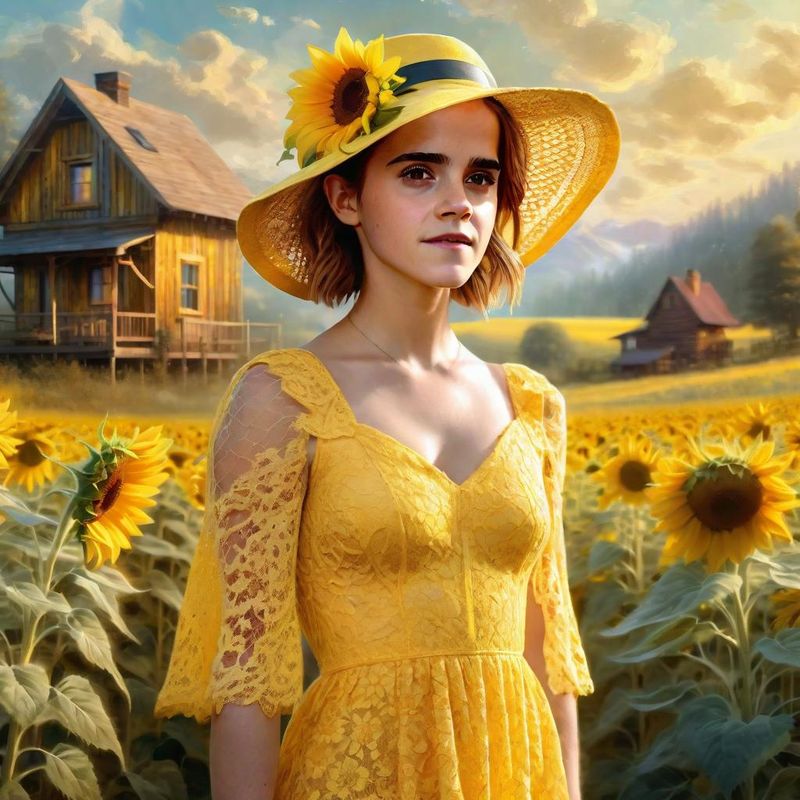 Emma Watson in a Yellow sensual Lace dress in an Sunflower field 2.jpg