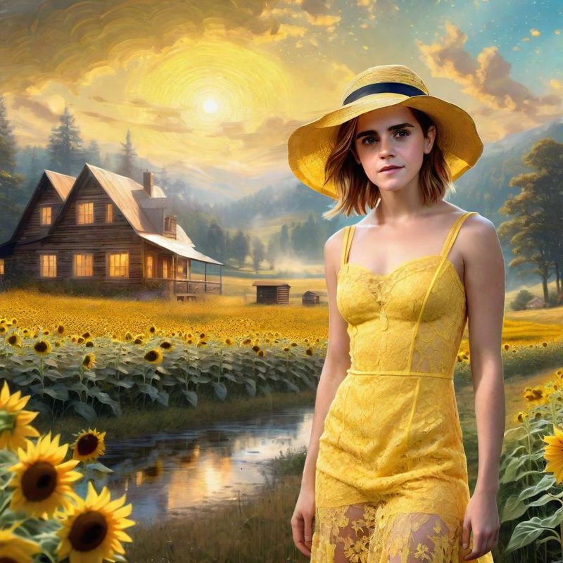 Emma Watson in a Yellow sensual Lace dress in an Sunflower field 1.jpg